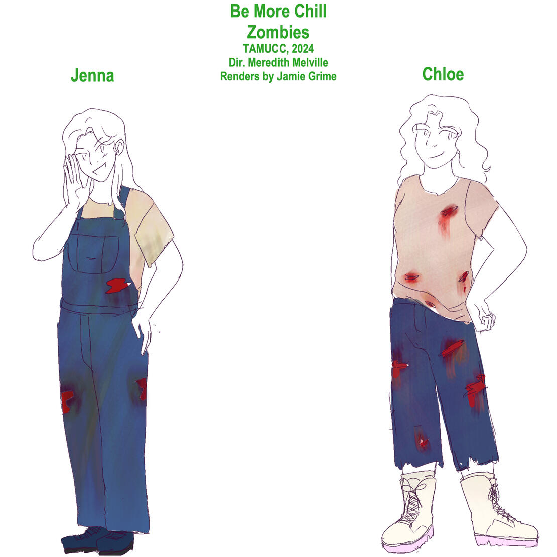 Digital Render of Chloe and Jenna as Zombies