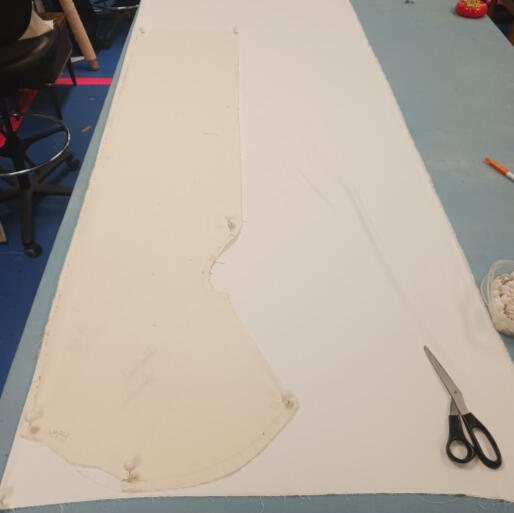 Cutting out Helens dress for TAMUCC's production of The Penelopiad