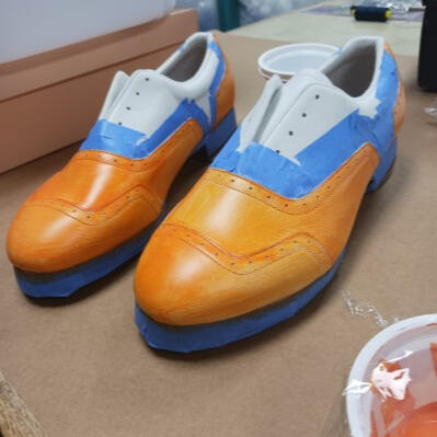 Shoes after their first coat of Angelus paint for TAMUCC's production of A Comedy of Errors